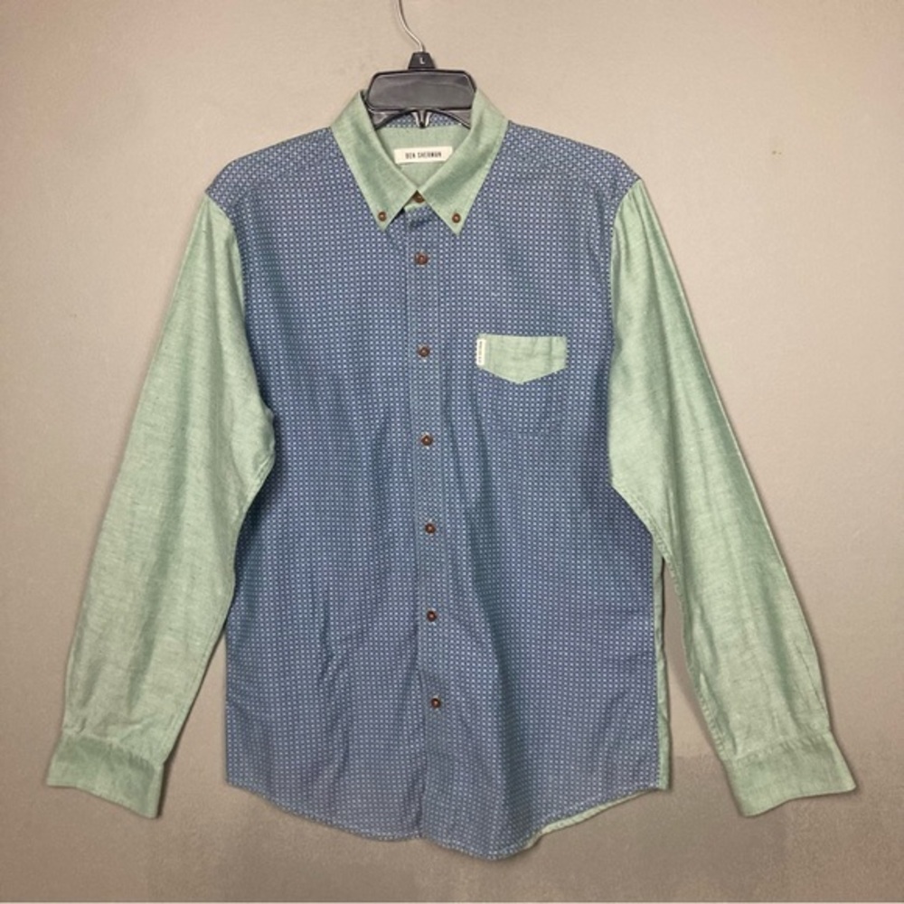 NEW Ben Sherman button down shirt bowling tweed colors two tone blue green large